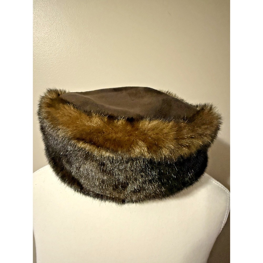 Vintage Preston & York Faux Fur Fleece Lined Bucket Hat Brown Winter Women's - Picture 1 of 7